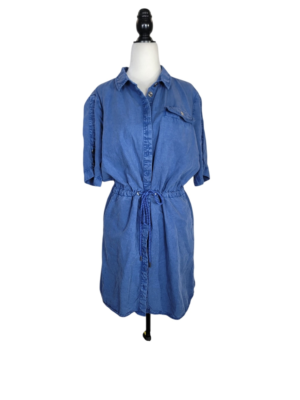 Saint James Blue Denim-Style Shirt Dress withWaist Drawstring